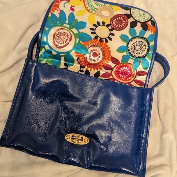 Kate Landry bright blue handbag - bright floral lining - Picture 5 of 13